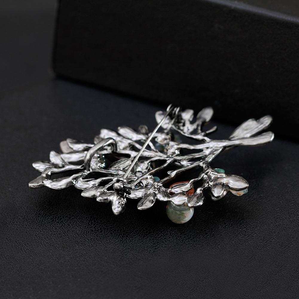 Fashion Creative Tree Shaped Natural Colored Stone Brooch Simple Elegant Alloy Breastpin