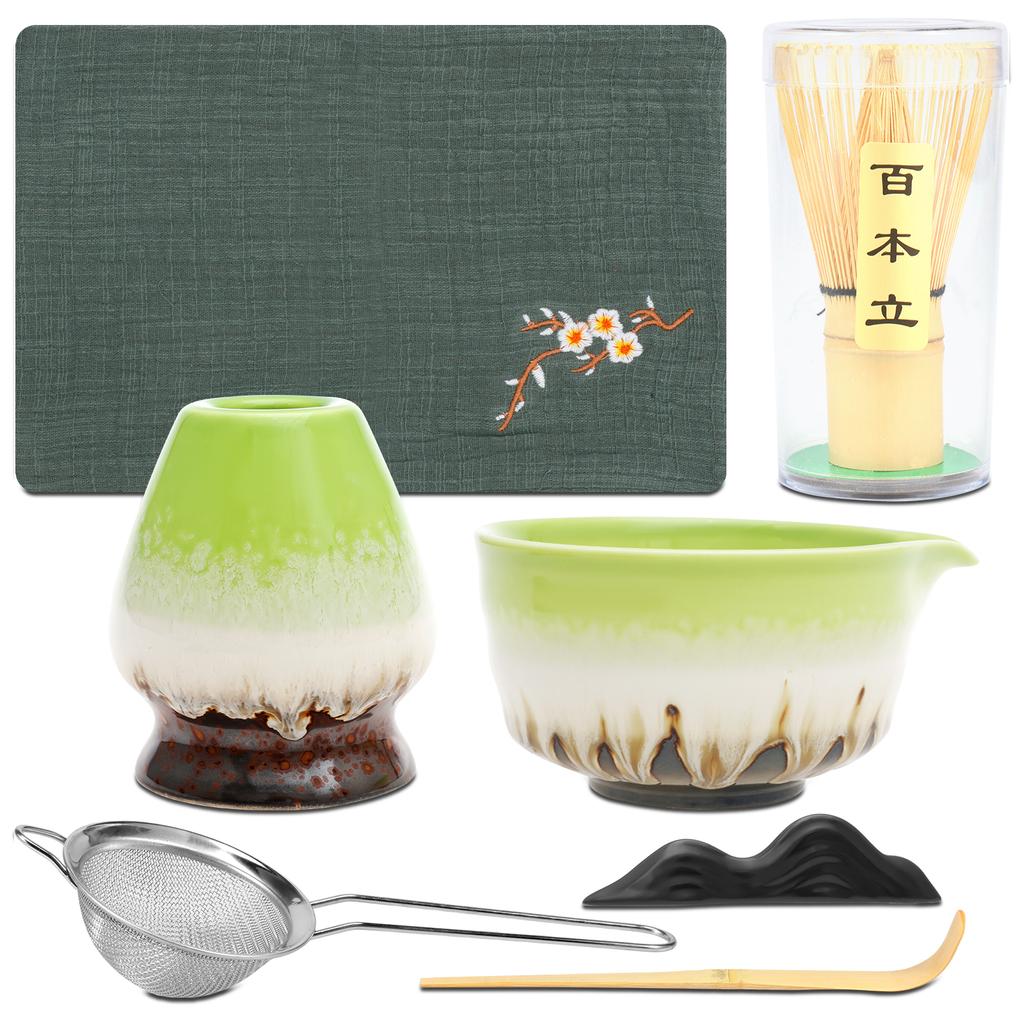 Keramik Handgefertigt Japanisches Matcha Tee Set Matcha Schale Bambus Schneebesen Teelöffel Teegeschirr Getränkegeschäft Teezubereitungswerkzeuge Zubehör