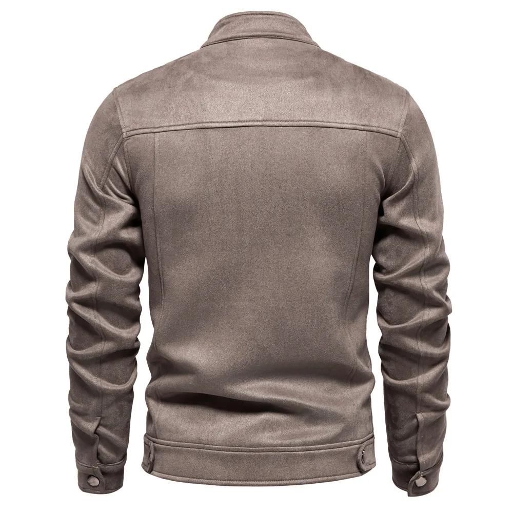 Giacca da uomo Autunno Inverno con colletto alla coreana, cerniera, scamosciata, moda, casual da lavoro, cappotto in ecopelle da uomo