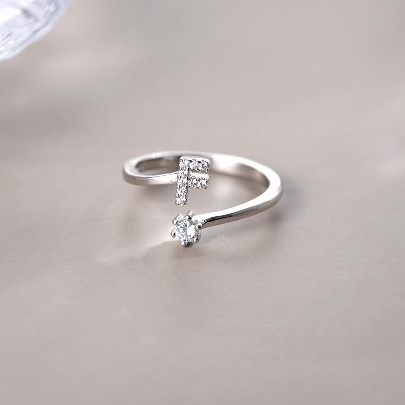 Hot Sale Adjustable Fashion 26 Letters Ring 925 Sterling Silver Jewelry For Women Gift