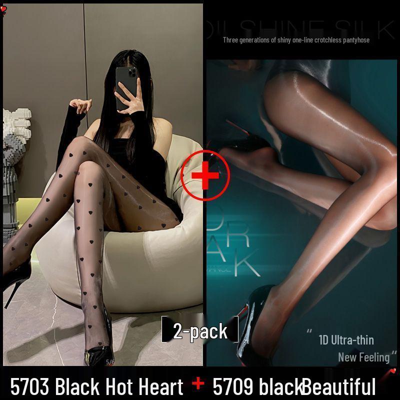 Herz Tupfen Schwarz Strümpfe - Damen Sexy Anti-Laufmaschen Strumpfhose