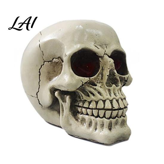 Interactive Haunted House Items Resin Skull Figurine Realistic Human Head Model Spooky Halloween Durable Material Statue for Indoor Fireplace