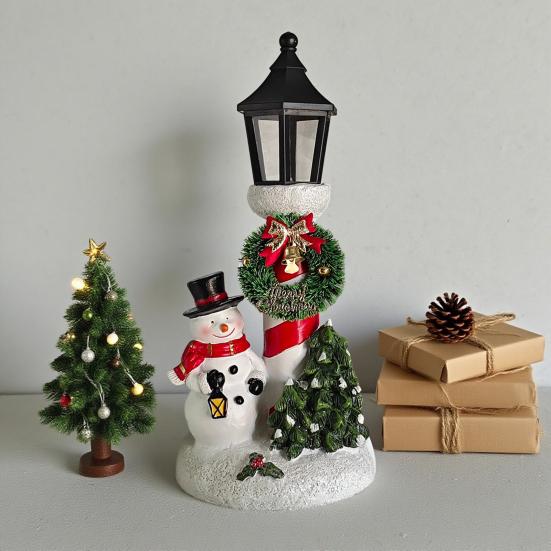 Yousheng Christmas Ornament LED Light-Up Santa Claus Snowflake Decor Resin Xmas Figure Festive Tabletop Decor