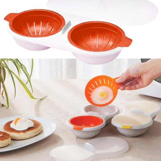 1 conjunto de escalfador de ovos 2 cavidades ralo de qualidade alimentar antiaderente com tampa utensílios de cozinha micro-ondas ovos duplos caldeira fabricante fogão tigela para cozinha