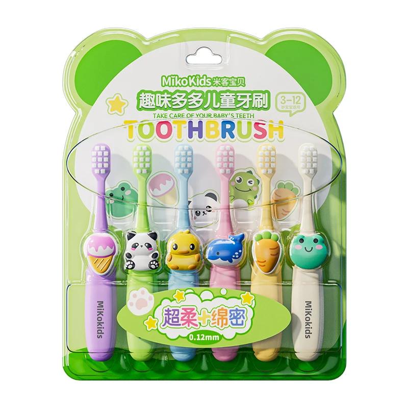 1 6PCS Children Super Soft Toothbrush 3 To 12Y Toddler Baby Training Toothbrush Cute Cartoon Zoo Animal Kids Oral Care Tools