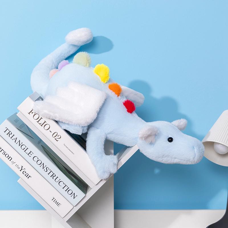 60cm Cartoon Hot Flying Dragon Plush Toy with Wings Blue Orange Long Dragon Plush Toy Pillow Gift for Boy and Girl Bedroom Decor