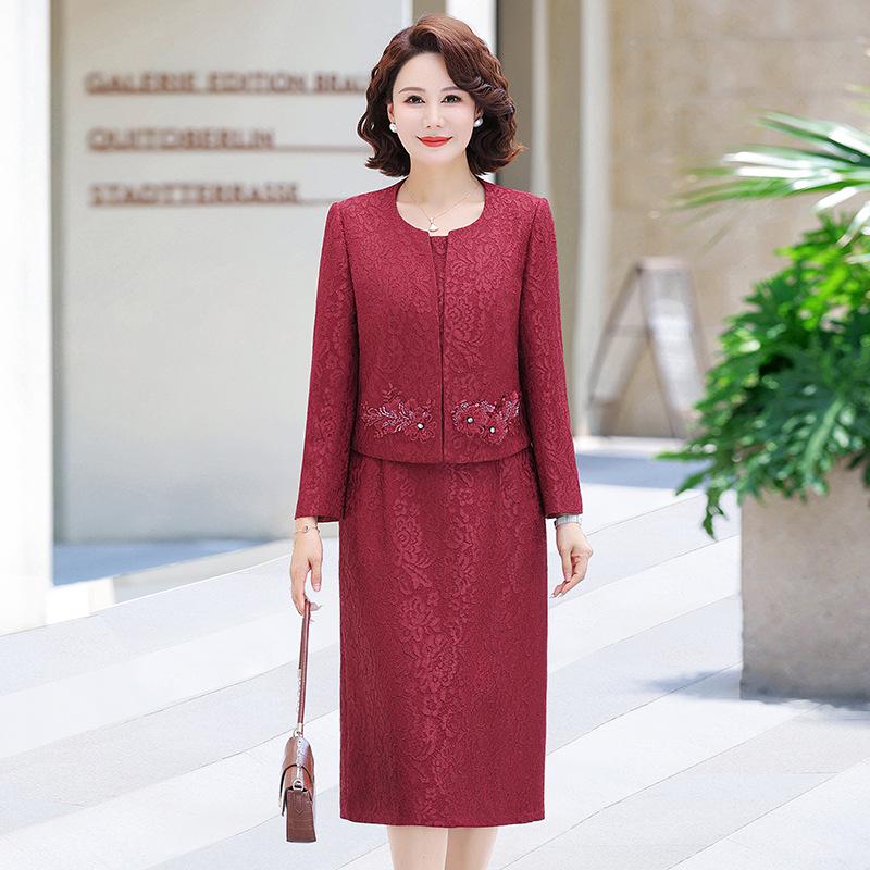 

2026 Spring Chinese-Style Two-Piece Dress for Mother-in-law Wedding: Elegant Attire for Middle-Aged and Elderly Women XL червоний