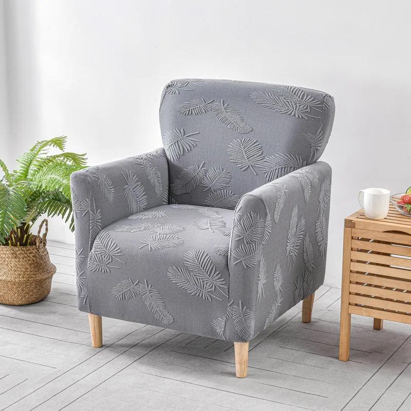 Nordic Leaves Jacquard Club Sofa Cover Living Room Elastic Tub Armchair Cover Stretch Single Sofa Slipcover Bar Counter Hotel