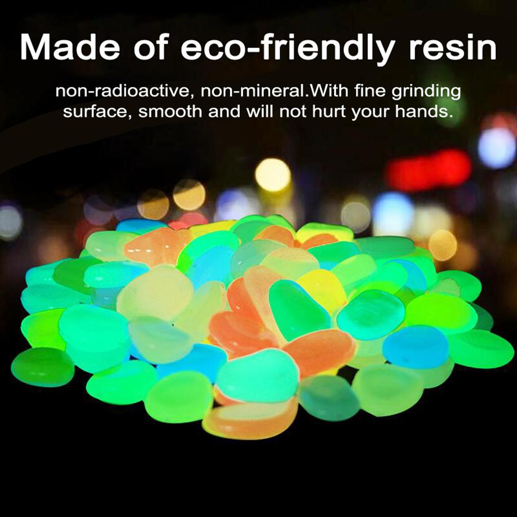 500pcs Artificial Fluorite Garden Pebbles for Walkways Aquarium Decor Plants Self Luminous Stones Glow in the Dark