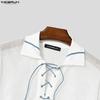INCERUN Oversized Men Long Sleeve Hollow Bandage See Through Webbing Loose T-shirts Tops
