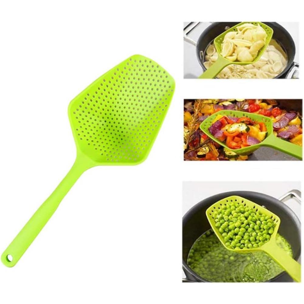 Large Strainer Spoon Long Handle Tool Colander Draining Scoop Pasta Strainer Cooking Kitchen for Spaghetti, Noodles, Veggies 13.5'' Utensils, Green
