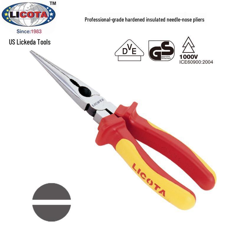LICOTA VDE Insulated Needle-Nose Pliers for Electricians, 6-8 Inch 6-inch