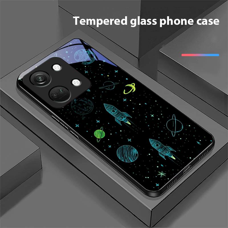 Dream Space Siyah OnePlus Nord 3 5 6T 7 Pro 8 12 10T Reno8 Lite 5G 10R Nord N30 İçin Siyah Sert Kabuklu Temperli Cam Telefon Kılıfı