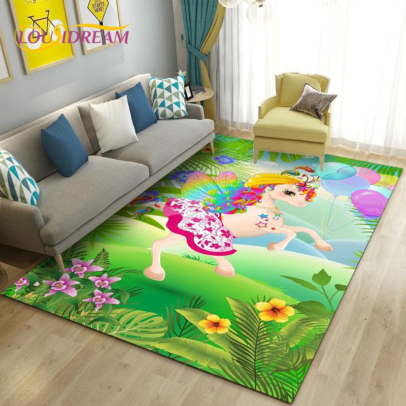 3D Cartoon Leuke Eenhoorn Gebied Tapijt, Tapijt Tapijt voor Woonkamer Slaapkamer Bank Deurmat Keuken Decoratie, Kind Speel Antislip Vloermat