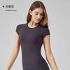 Summer nude round neck thin yoga clothes top tight waist outdoor breathable high elastic fitness sports short sleeves women