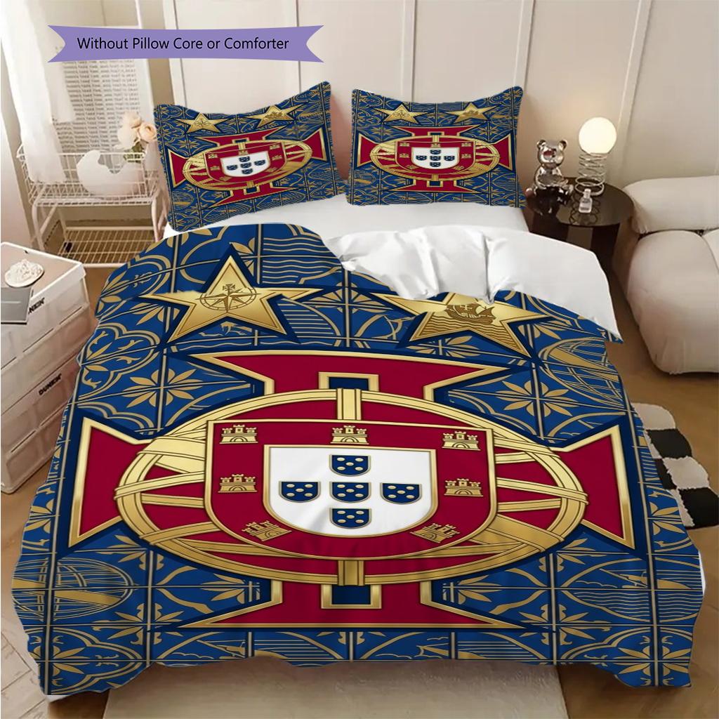 Portuguese Heritage Emblem Three-piece Set (1 * Duvet Cover + 2 * Pillowcase, Without Core) Christmas Birthday Gift Duvet Cover and Pillowcase