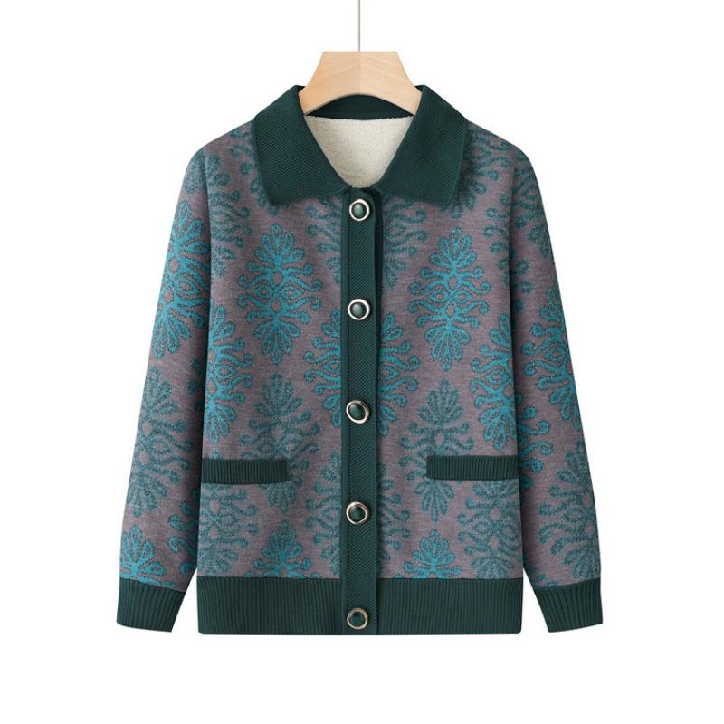 Middle Aged Autumn and Winter Clothes Fleece On Sweater Coat Female Mother Wife Clothes Year 0 Grandma Cardigan Coat