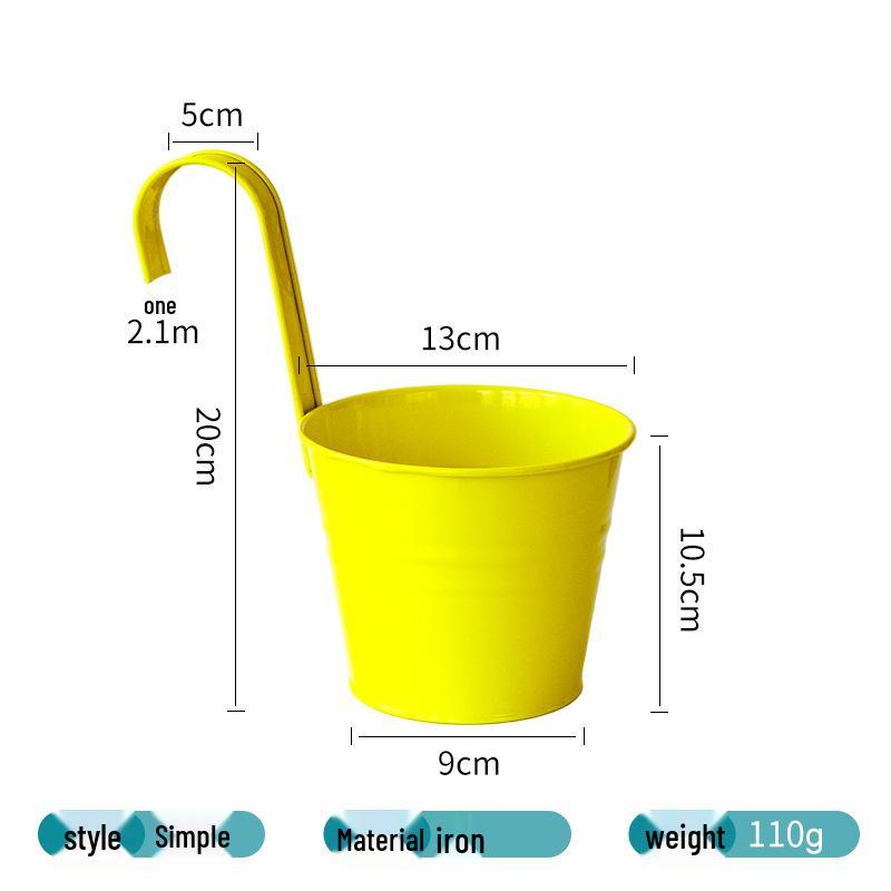 Hanging Tin Flower Pot with Detachable Hook for Courtyard or Fence