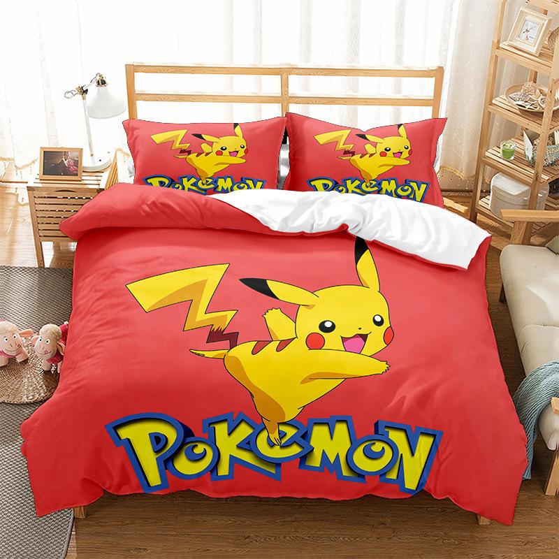 Pokemons Cartoon Anime Bedding Set Kawaii Pikachu Gengar Eevee Charizard Quilt Duvet Cover Pillowcase Kid Bed Set Twin King Size