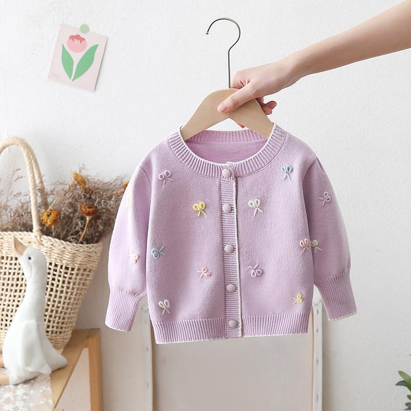 Children's Autumn and Winter Bow Sweater Jacket Girls Top Cardigan