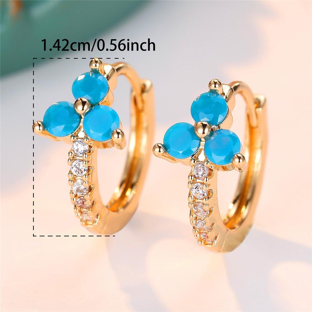 Trendy Crystal Water Blue Zircon Flower Stone Hoop Earrings For Women Vintage Gold Color Wedding