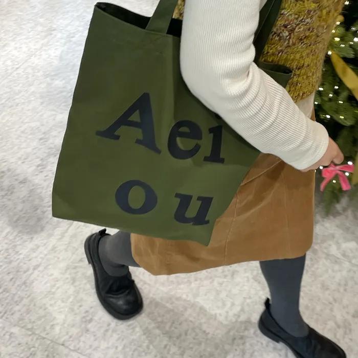 Aeiou Logo Bag (Cotton 100%) Khaki Black