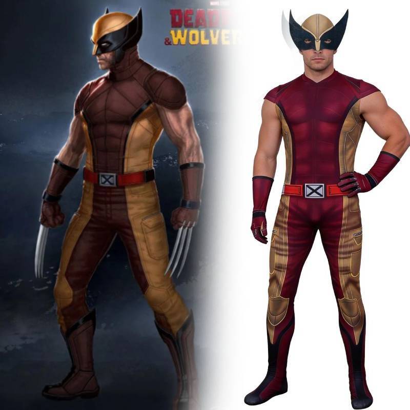 Costume Jumpsuit con Maschera di Wolverine degli X-Men per Cosplay e Halloween