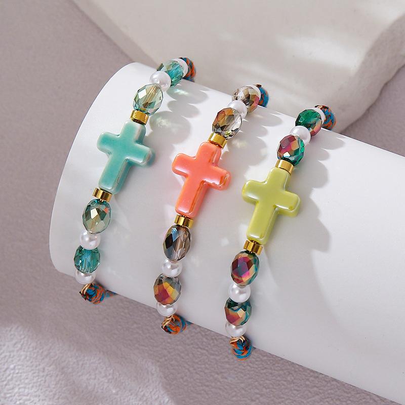 Colorful Cross Braided Bracelet For Women Bohemia  Pearls Adjustable Bracelet Friendship Jewelry