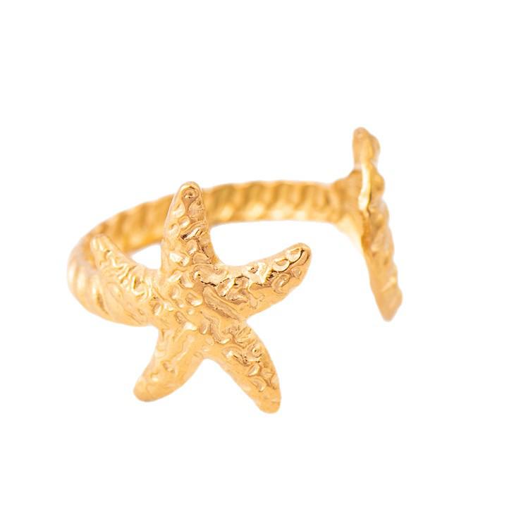 Adjustable Titanium Steel Starfish Ring – Stainless & Colorfast Hammered Design