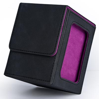 Karten Deckbox mit Sichtfenster, Aufbewahrungskoffer für Sammelkarten, Fassungsvermögen 120+ einfachhüllige Karten, PU-Leder Denim Kartenbox für TCG