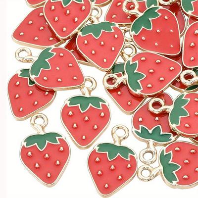 5/10/20 Pieces of Alloy Oil Drop Pendant, Strawberry Pendant, Enamel Pendant, Jewelry Making or DIY Bracelet Necklace Crafts