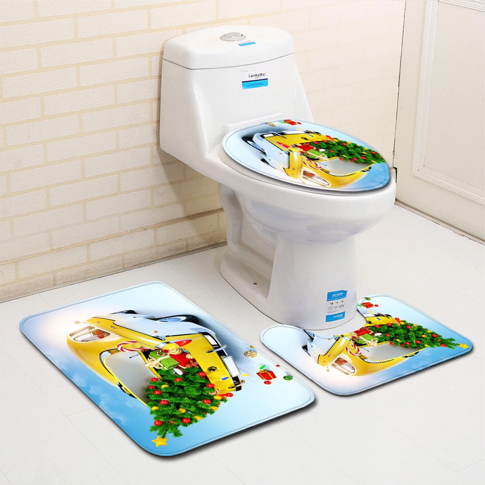 Christmas Bathroom Floor Mat Toilet Three-Piece Set