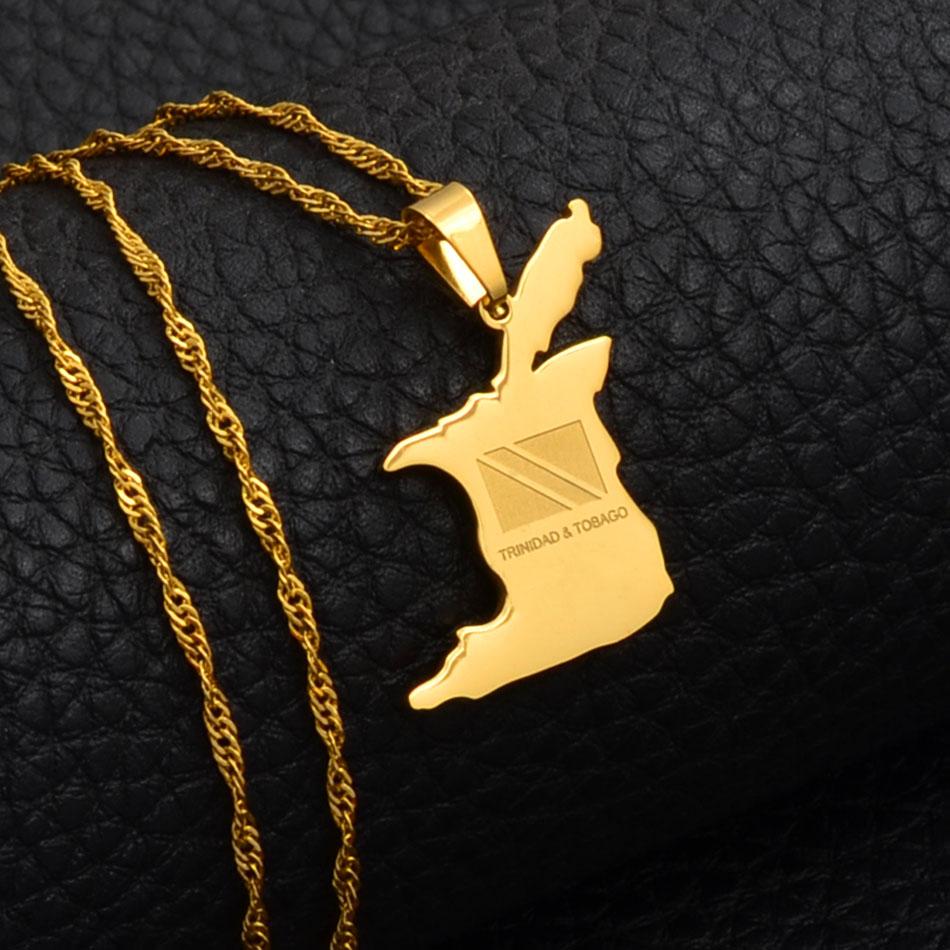Anniyo Trinidad and Tobago Map Flag Pendant and Necklace Gold Color Trendy Jewelry @000421