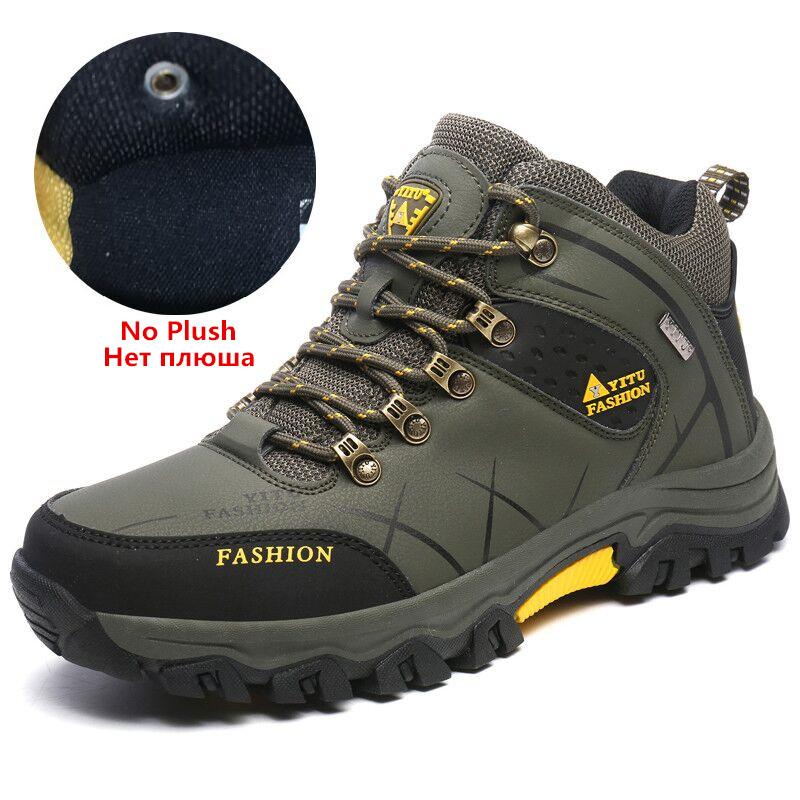 Brand Men's Winter Snow Boots Plush Warm Ankle Boots Waterproof Leather Sneakers Outdoor Male Hiking Boots Work Shoes Size 39-47