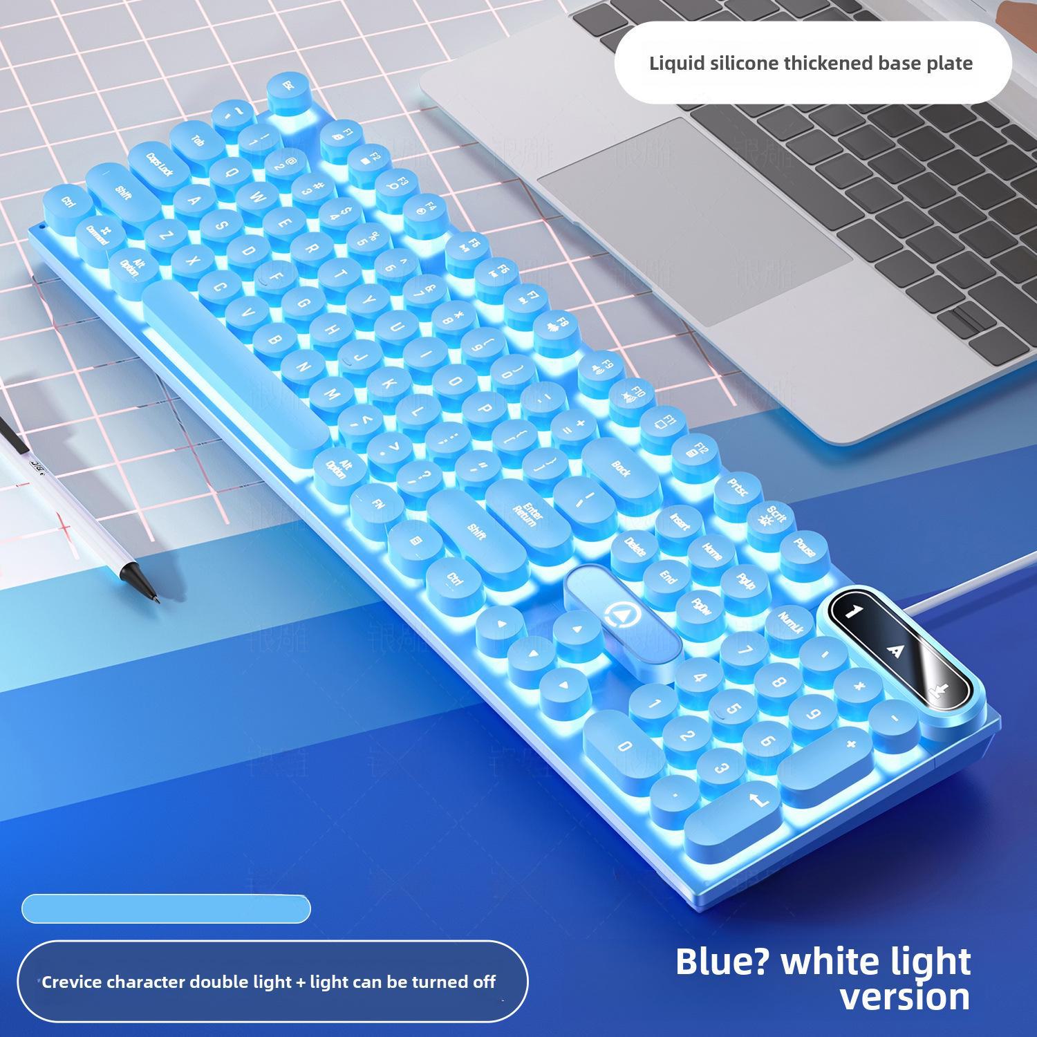 

Проводная игровая клавиатура K600 с серебристой резьбой и колпачками в стиле панк White Light Punk Edition синий