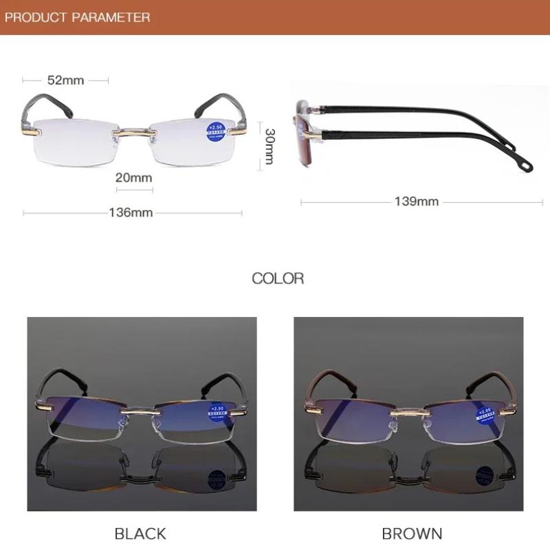 Unisex Randlose Lesebrille Blaulichtblockierende Computerbrille Presbyopische Randlose Brille Stärke +1.0 Bis +4.0