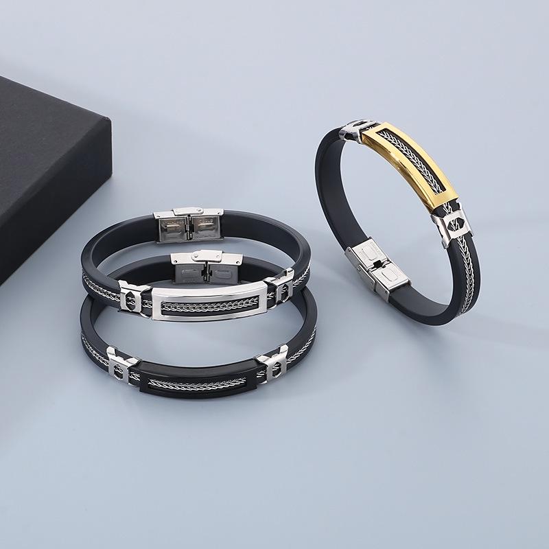 Haoyi Men's Adjustable Silicone Titanium Steel Bracelet in European & American Fashion