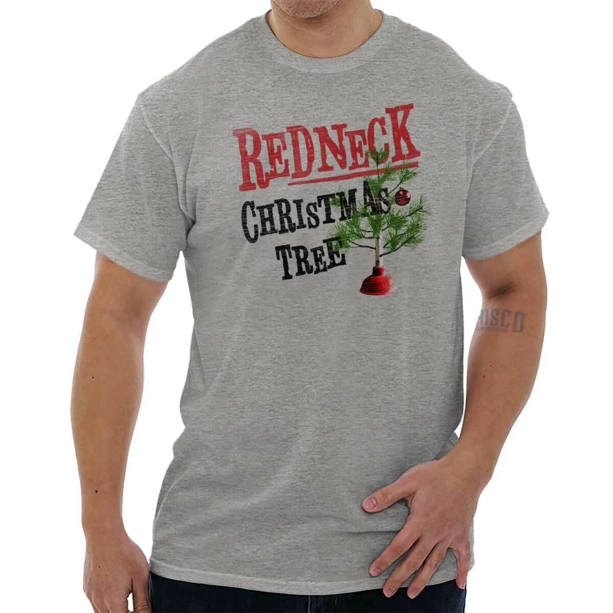 Funny Country Redneck Christmas Tree Humor Womens or Mens Crewneck T Shirt Tee XXXXL