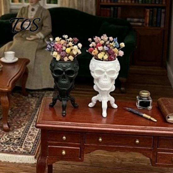 Desktop Succulents Containers Mini Gothic Skull Planter Pot, 3D Printed Creepy Flowerpot, Flowerpot Plants Container, Desk Decoration for Halloween