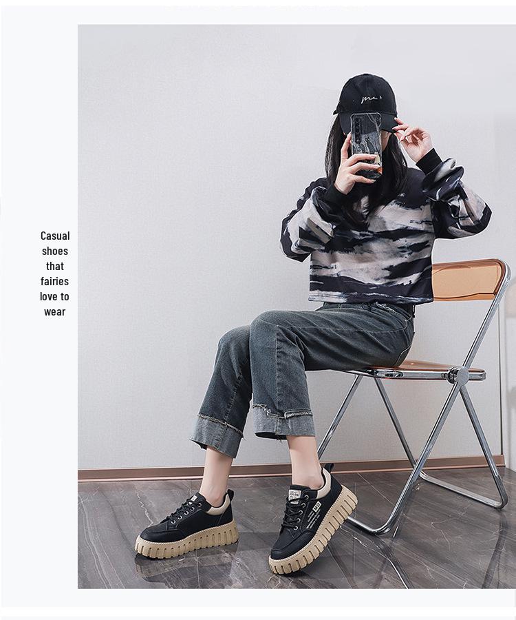 2025 Spring Women's Breathable White Versatile Thick-Soled Korean Style Casual Sneakers