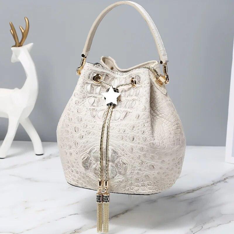 Women Genuine Leather Pure Color Crossbody Bag Luxury Imported Lightweight Shoulder Bag Leisure Lady Fashion Bucket Bag