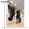 Eilyken  New Extreme Platform Boots Women For Autumn Winter Fashion Round Toe Thin Heels Ankle Strap Rivet Woman Boots