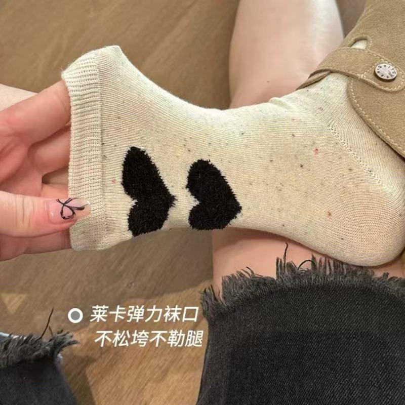 10pairs Socks for Women, Mid-calf Socks, Spring and Autumn Style, Little Bear, Ins Cartoon, Japanese Color Dot Socks