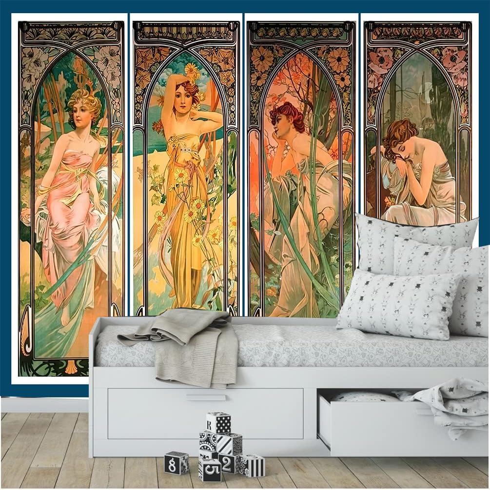 FENDROM Vintage Collection Tapestry Wall Hanging Art Home Decor, The Times of the Day Series by Alphonse Mucha Art Print Painting for Living Room