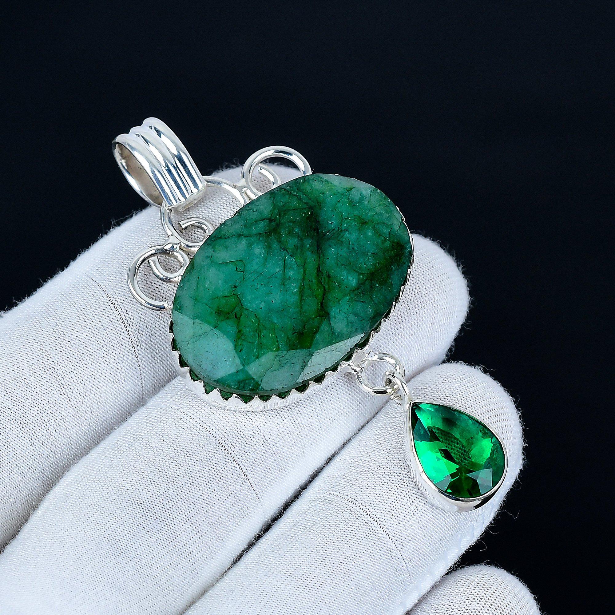 

Emerald Pendant, 925 Sterling Silver Handmade Jewelry, Green Tourmaline Silver Pendant, Party Wear Jewelry For Women s, Pendant Christmas Jewelry 7.5 зелёный