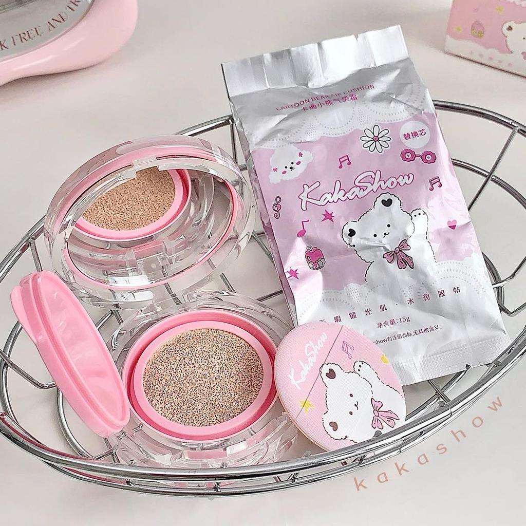 Kakashow Little Bear Cushion Foundation: Creamy, Waterproof, Long-Lasting BB Cream with Refill for Flawless Skin.