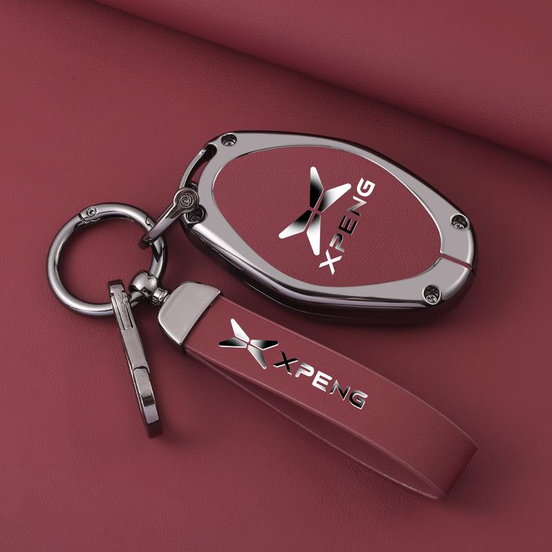 Interior Mouldings Alloy+Leather Car Key Fob Cover Case Shell For Xpeng Xiaopeng P7 P7i P5 G3 G3i G9 G6 22-23 Holder Interior Ke