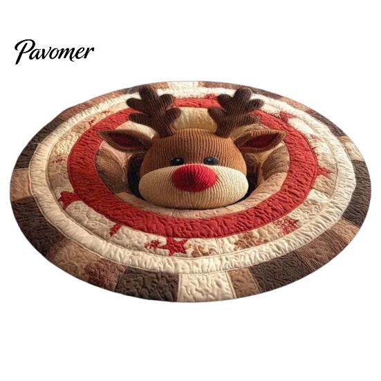 Cozy Christmas Room Decor 3D Illusion Rug, Round Xmas Tree Area 24" 47" Modern Rug Santa Claus Snowman Floor Mat for Living Bedroom Holiday