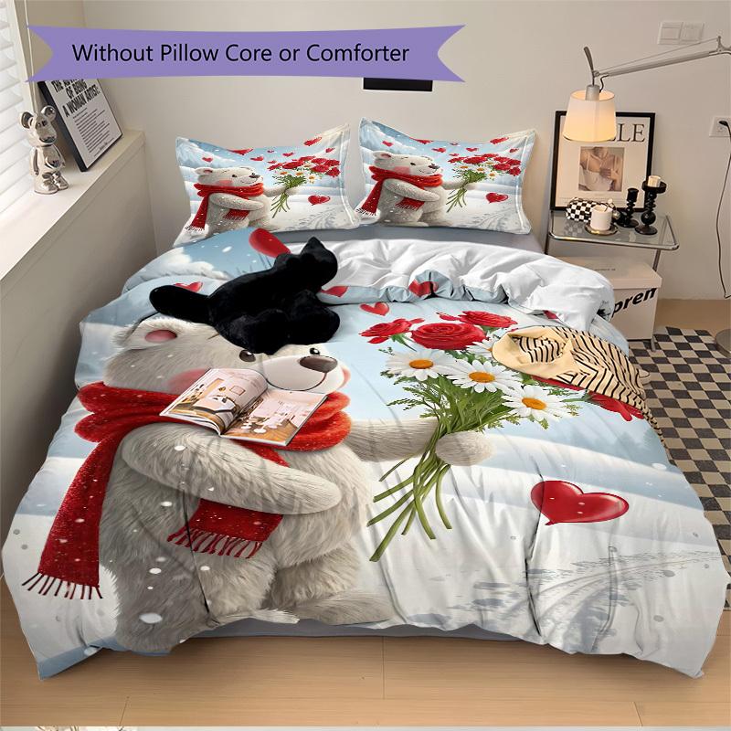 

3 шт. Аниме Мультяшный Медведь Комплект Постельного Белья - Включает Один Пододеяльник и Две Наволочки (Нет ядра) - Праздничный подарок для декора спальни - Полиэстер Фа 135x200cm