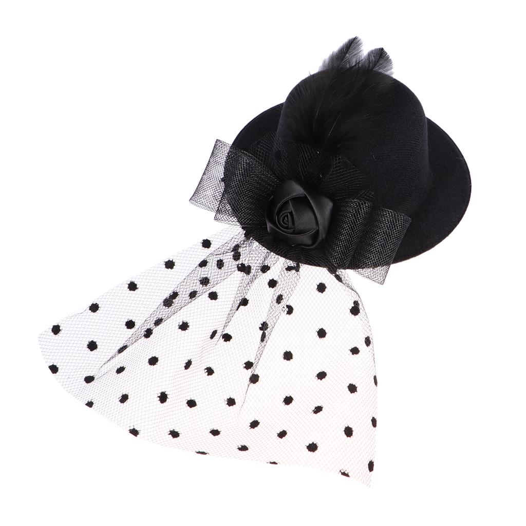 1PC Hat Flower Vintage Black Feather 